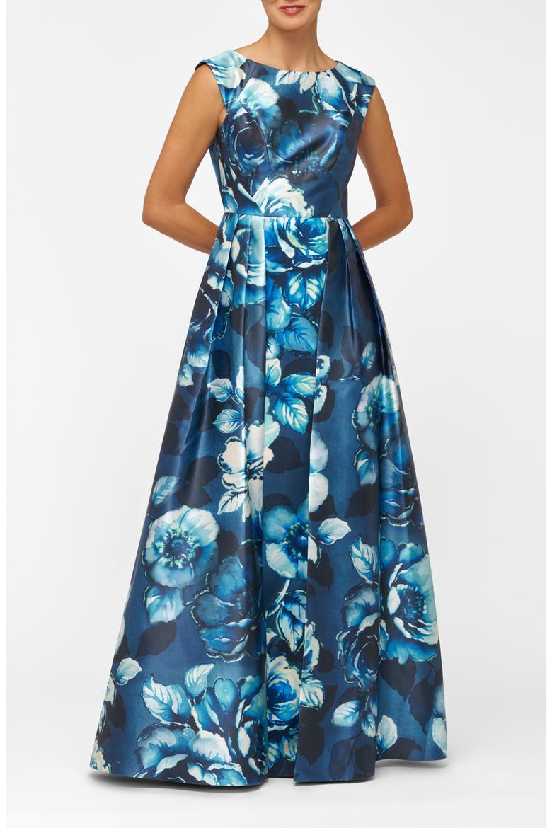 Kate Floral Layered Mikado Gown, Main, color, DARK INK MULTI