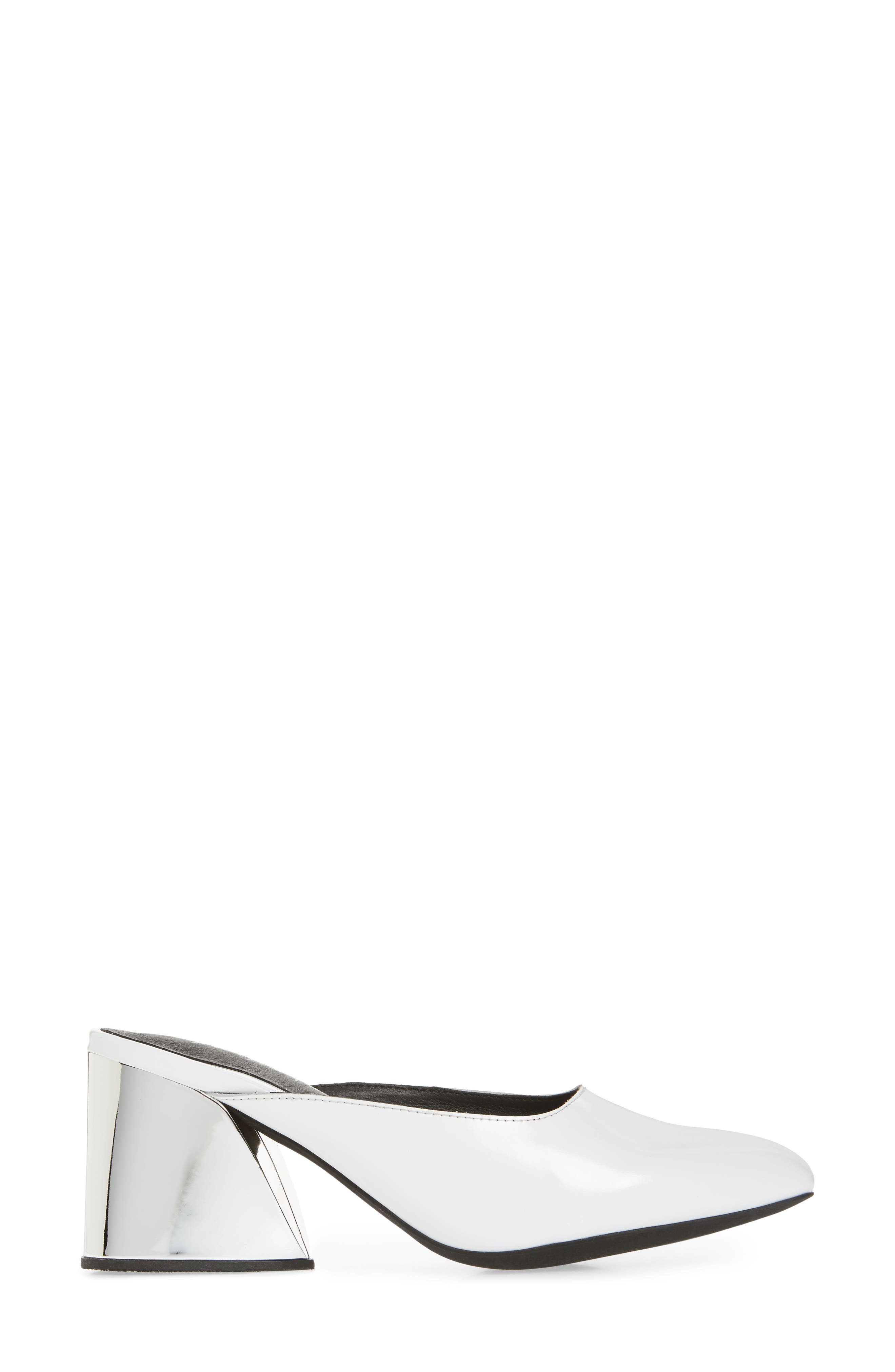 Lamer Flared Heel Mule, Alternate, color, WHITE/ SILVER LEATHER