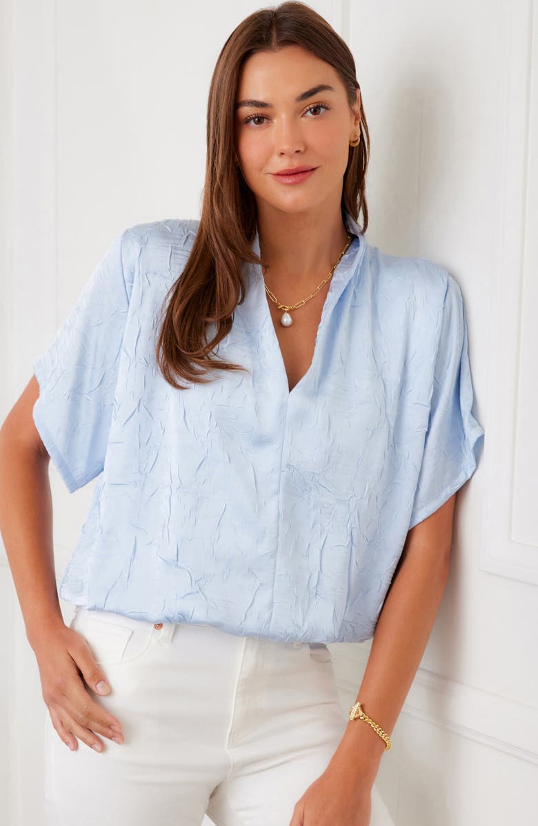 Karen Kane Crushed Satin V-Neck Top, Alternate, color, Light Blue