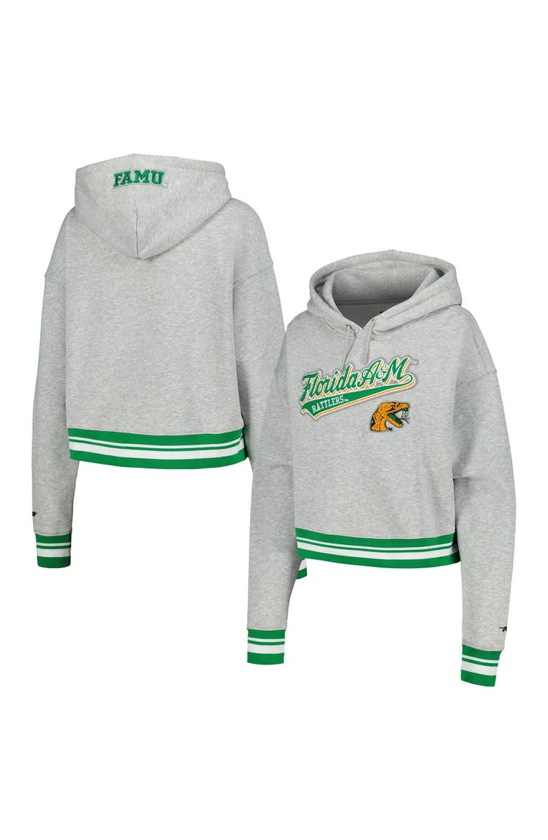 PRO STANDARD Women's Pro Standard Heather Gray Florida A&M Rattlers Script Tail Fleece Cropped Pullover Hoodie, Alternate, color, Heather Gray