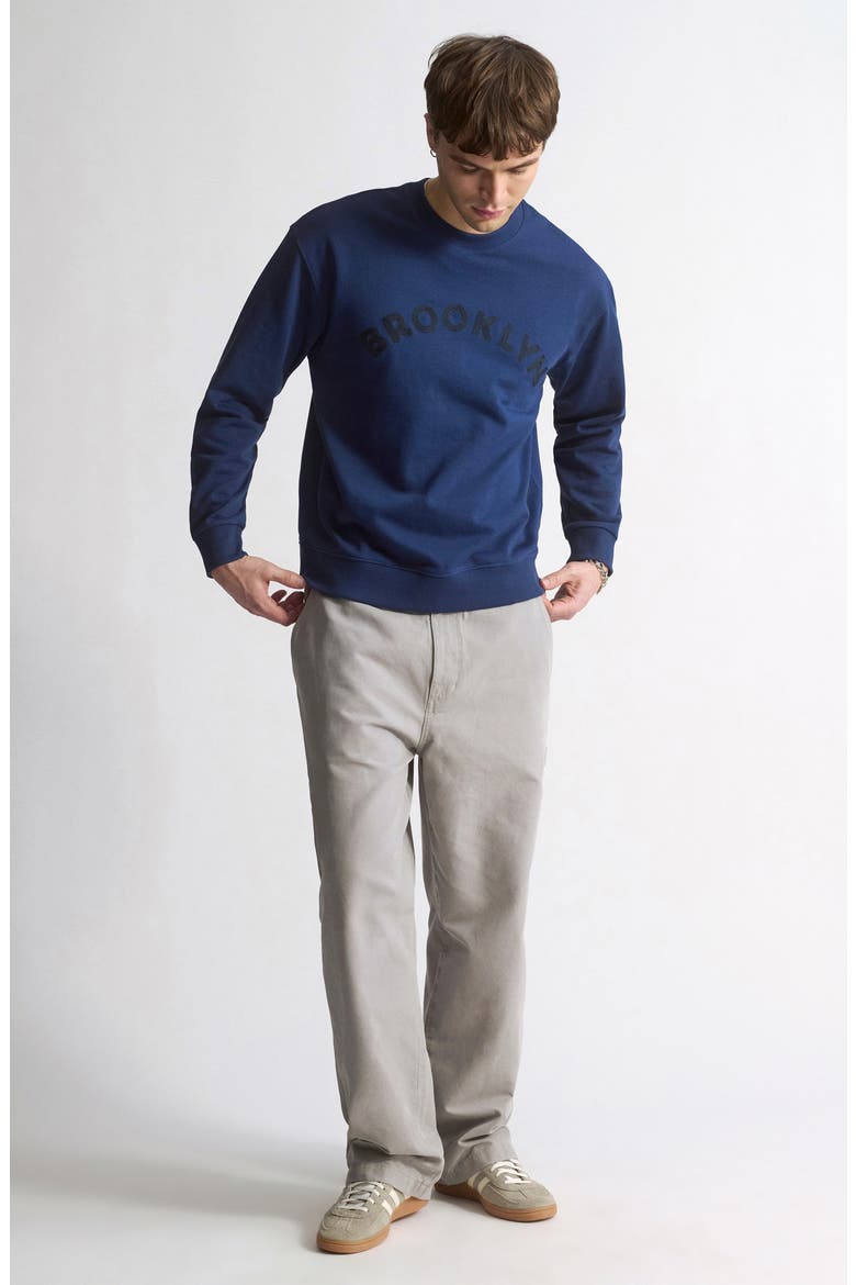 Logo Embroidered Cotton Crewneck Sweatshirt, Alternate, color, MEDIEVAL BLUE