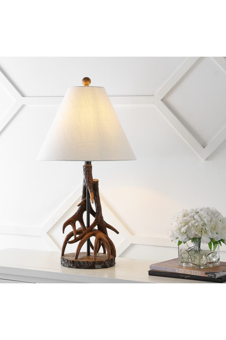Cabell 26" Farmhouse Rustic Iron LED Table Lamp, Brown/White, Alternate, color, Brown