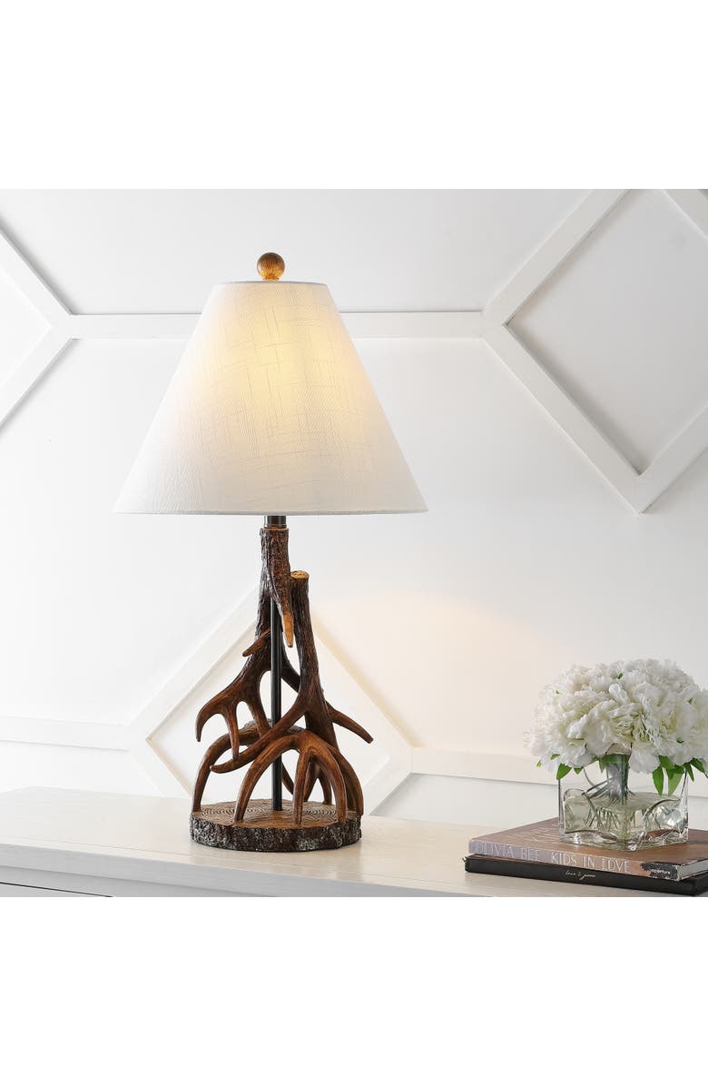 JONATHAN Y Cabell 26" Farmhouse Rustic Iron LED Table Lamp, Brown/White, Alternate, color, Brown