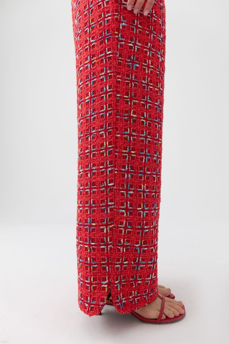 High-Waist Tweed Pants, Alternate, color, Red