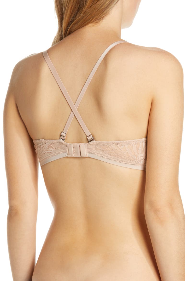 Sleek Micro Lace Underwire Convertible Push-Up Bra, Alternate, color, CHAMPAGNE