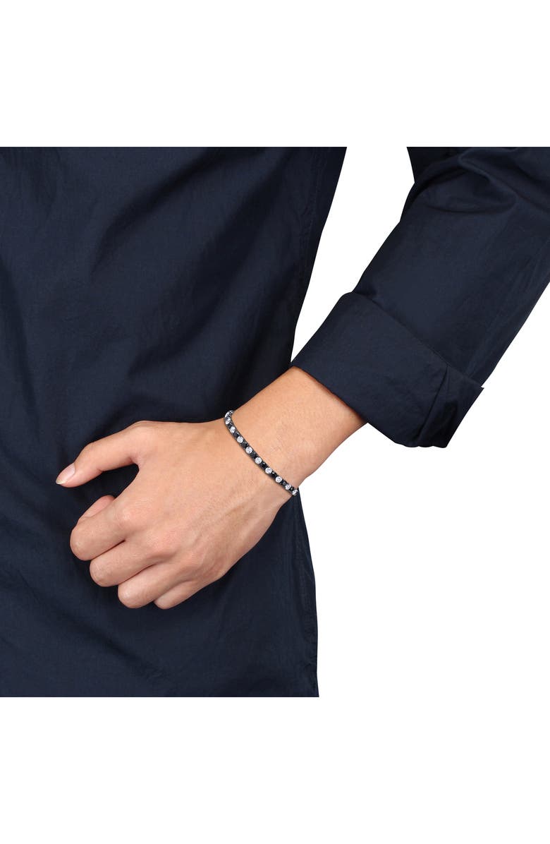 DELMAR Men's Sterling Silver Lab Created Sapphire Bracelet, Alternate, color, Black