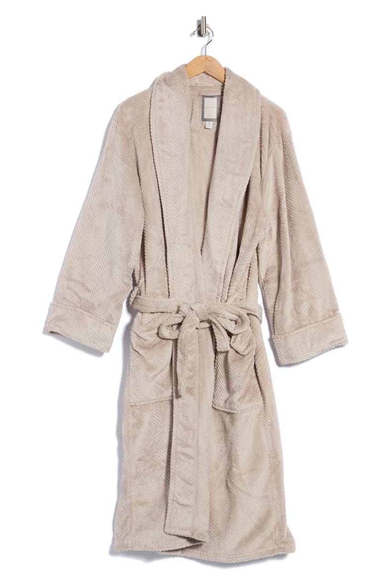 Plush Chevron Robe, Main, color, DARK GREY