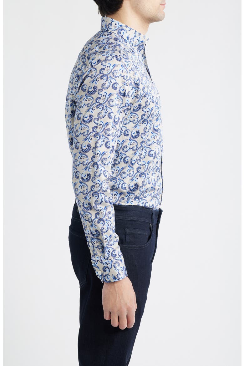 Logan Print Button-Up Shirt, Alternate, color, TAN CHECKERED PAISLEY