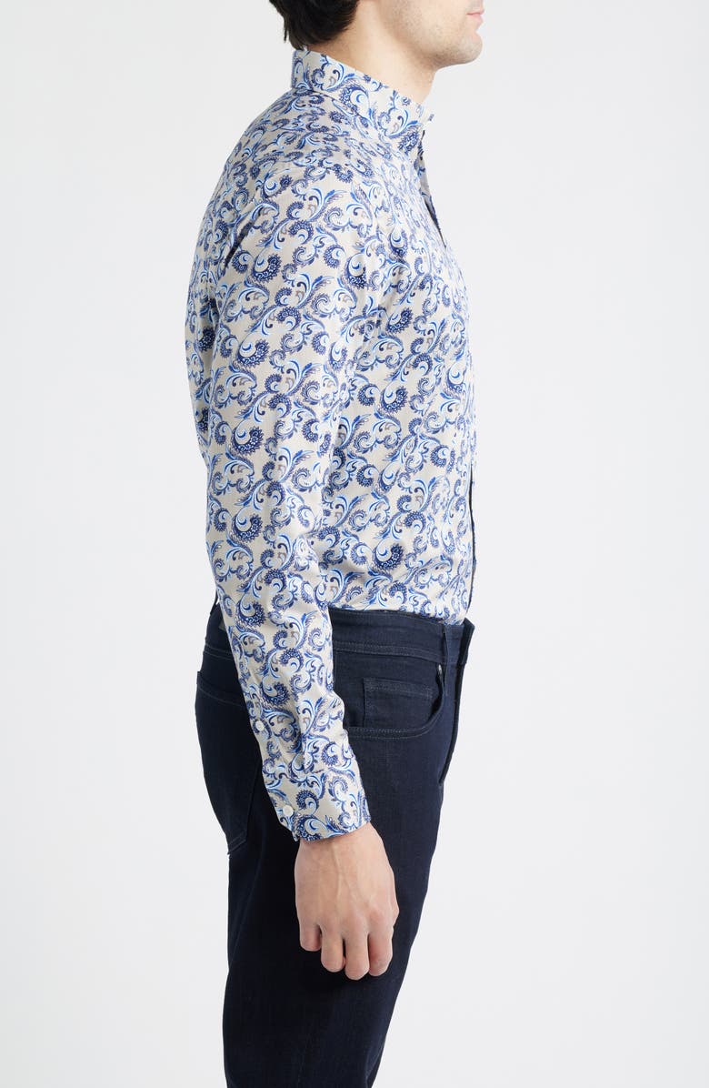 Johnston & Murphy Logan Print Button-Up Shirt, Alternate, color, Tan Checkered Paisley