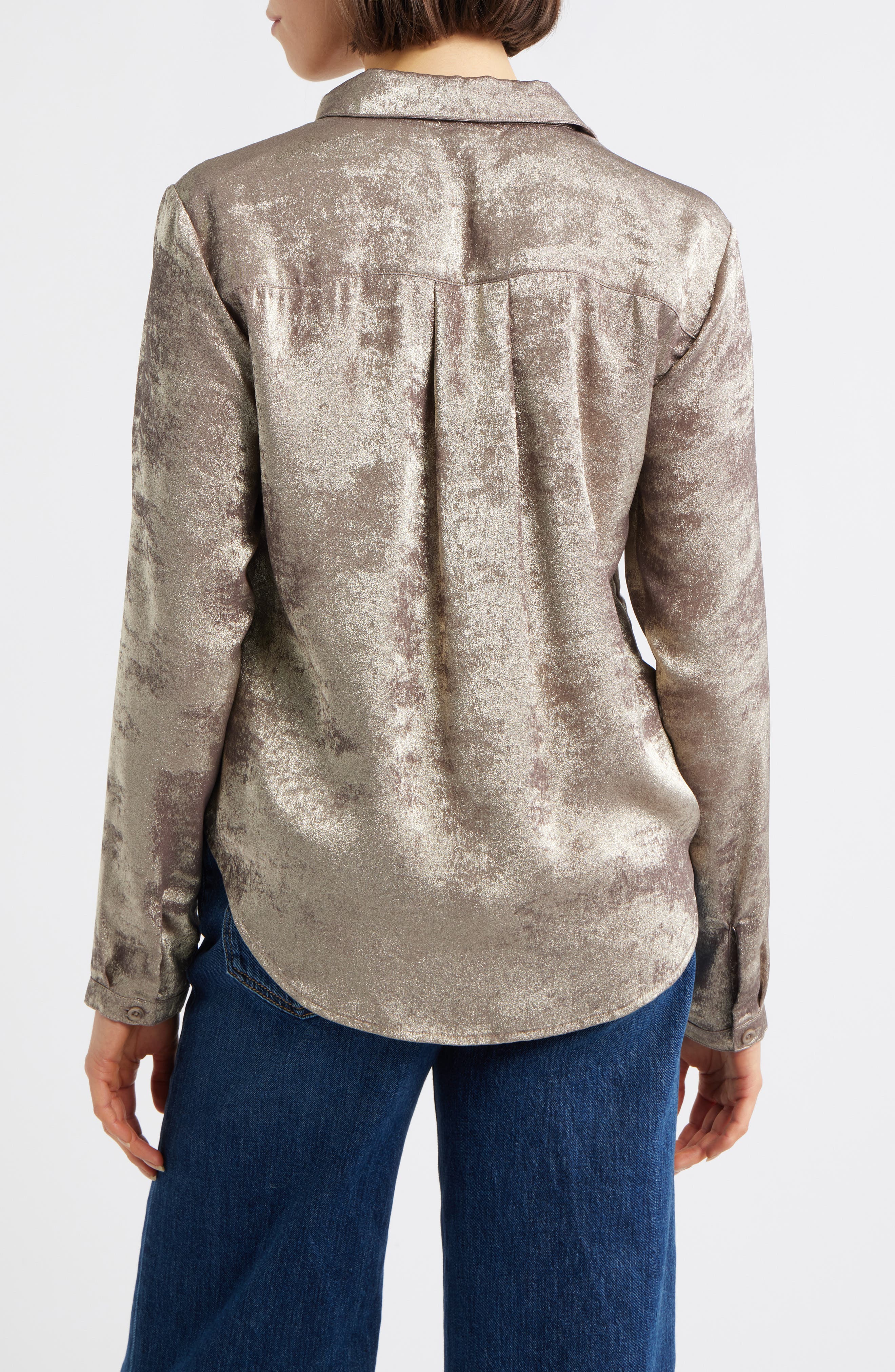 Hidden Placket Velvet Button-Up Blouse - image 2