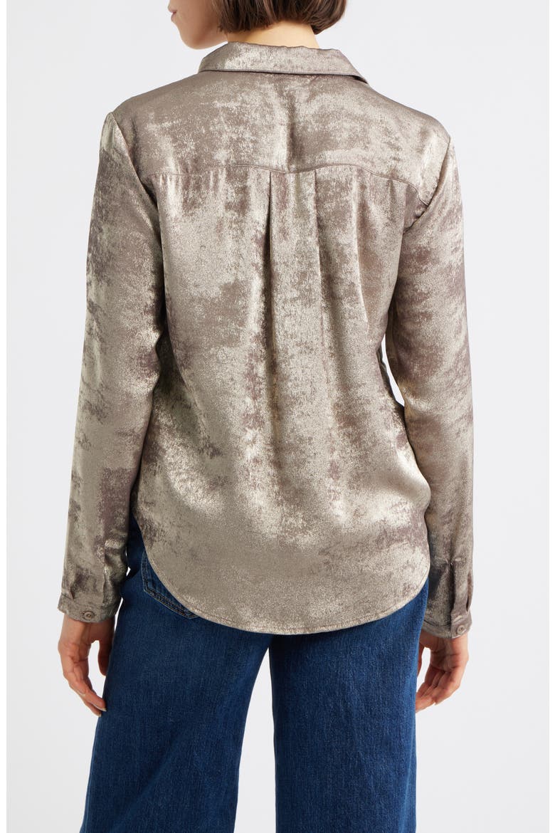 Hidden Placket Velvet Button-Up Blouse, Alternate, color, CHAMPAGNE FOIL