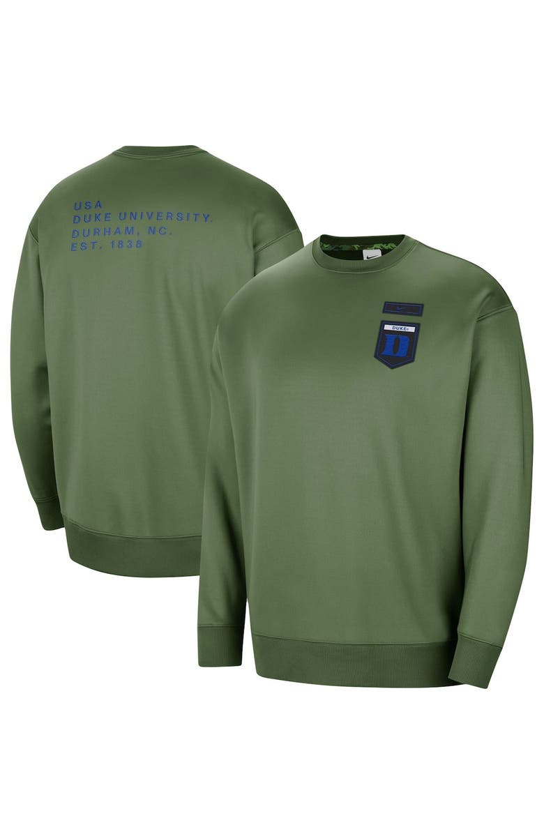 Nike Women's Nike Olive Duke Blue Devils Military Collection All-Time Performance Crew Pullover Sweatshirt, Main, color, 