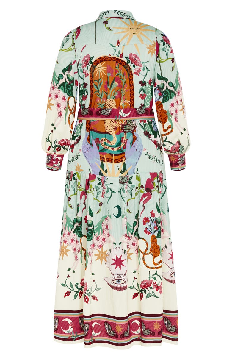 City Chic Ezra Mixed Print Long Sleeve Maxi Shirtdress, Alternate, color, 
