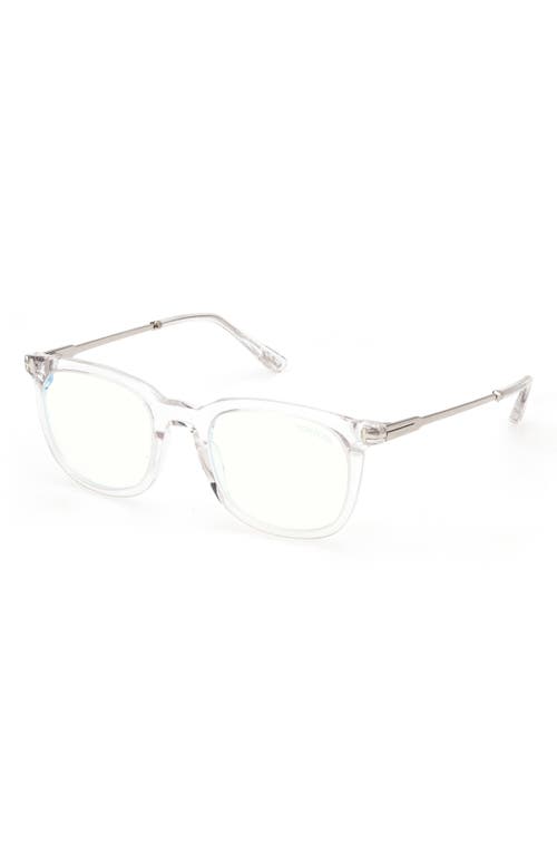 Shop Tom Ford 50mm Square Blue Light Blocking Glasses In Crystal/t Logo/blue Block