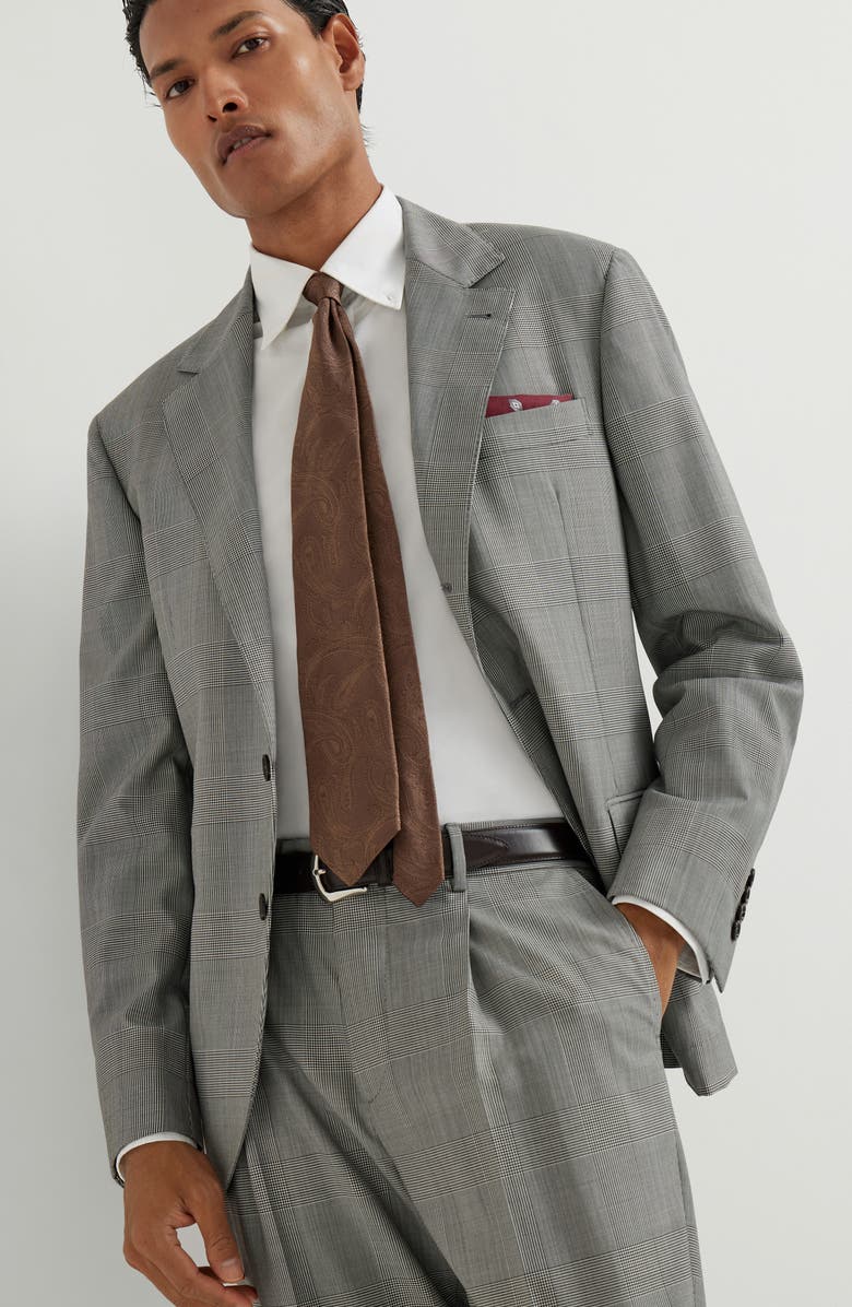 Brunello Cucinelli Prince of Wales blazer, Alternate, color, Grey