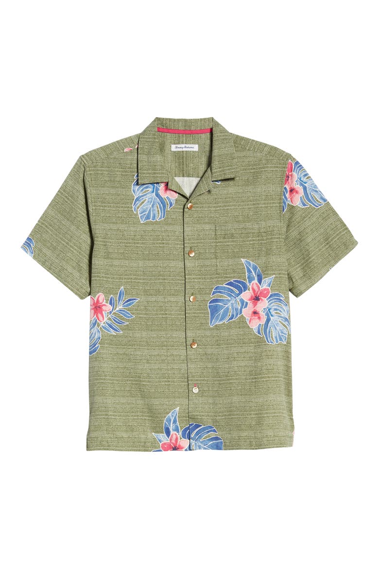 Blooms Adrift Short Sleeve Silk Blend Button-Up Camp Shirt, Alternate, color, NEW GATOR