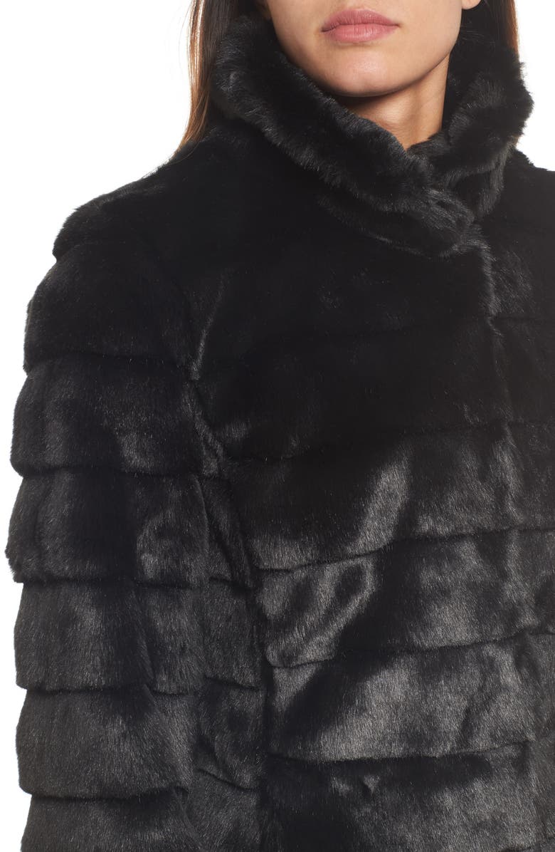 Eliza J Grooved Faux Fur Coat, Alternate, color, 