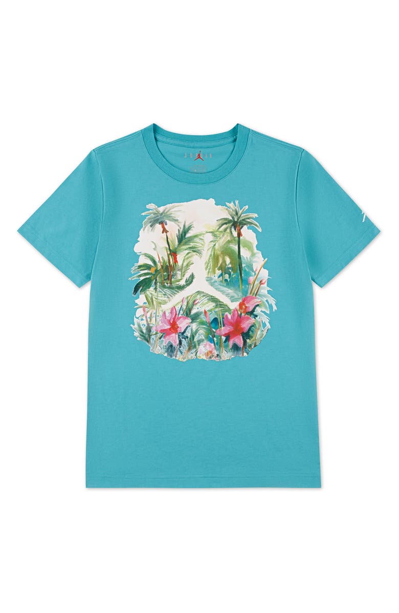 Jordan Kids' Poolside Floral Jumpman Graphic T-Shirt, Main, color, Washed Teal