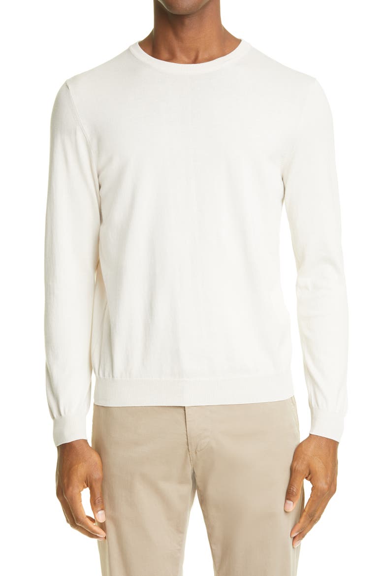 Cotton Crewneck Pullover, Main, color, CREAM