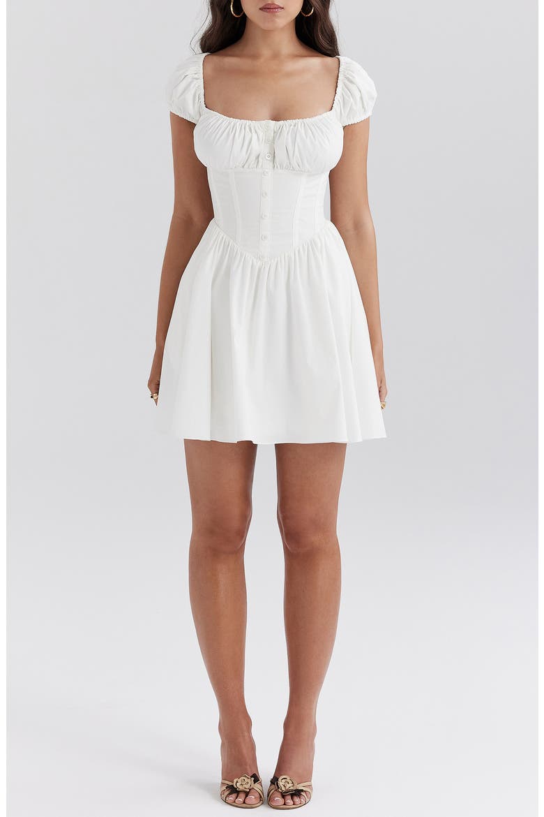 Nala Puff Sleeve Stretch Cotton Blend Minidress, Main, color, WHITE