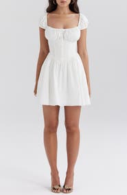 HOUSE OF CB Nala Puff Sleeve Stretch Cotton Blend Minidress