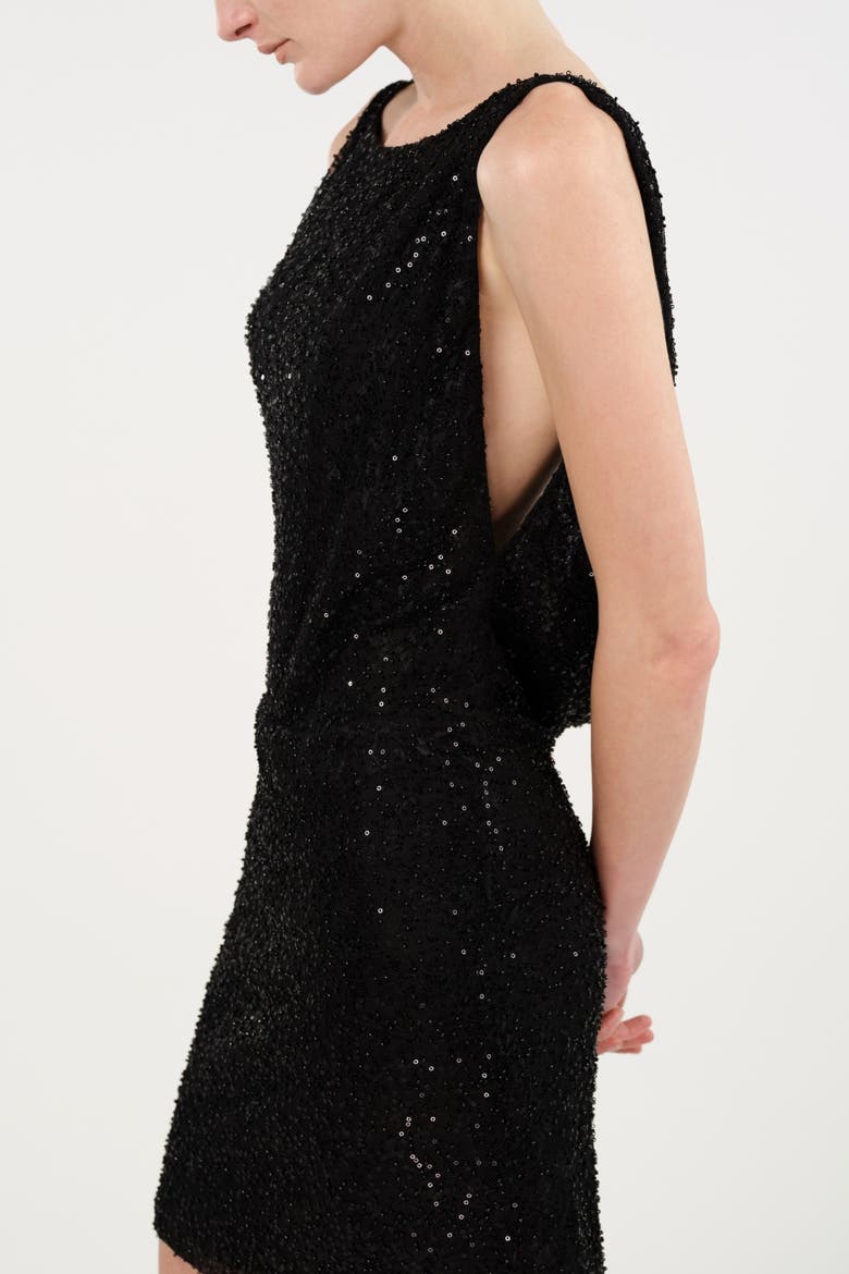 Sequin Open Back Mini Dress, Alternate, color, Black