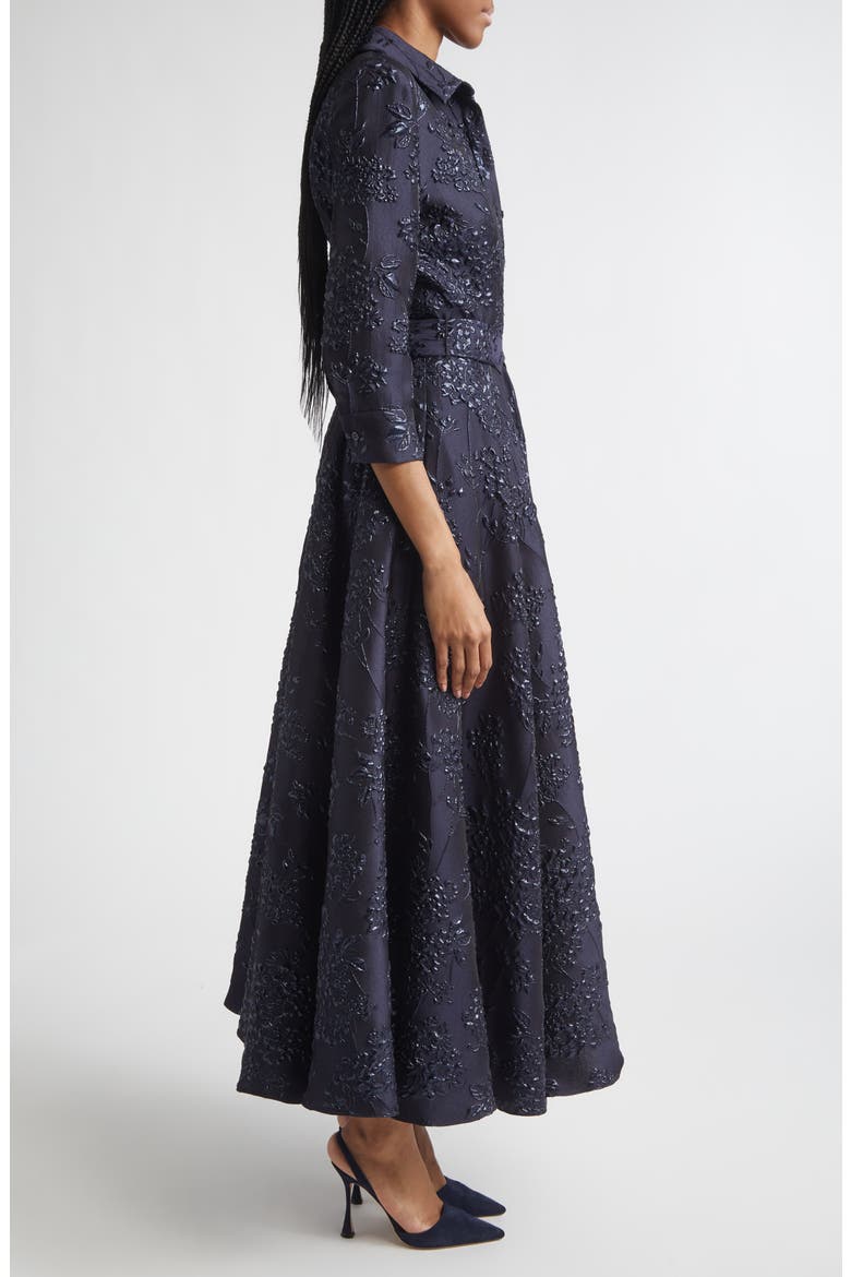 Metallic Floral Jacquard Trench Dress, Alternate, color, MIDNIGHT