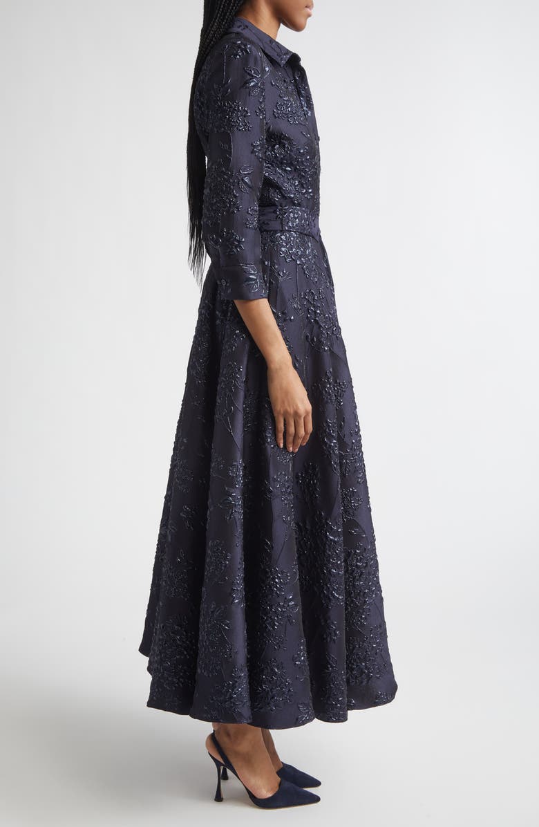 Carolina Herrera Metallic Floral Jacquard Trench Dress, Alternate, color, Midnight
