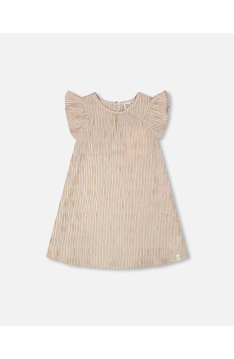 Deux par Deux Short Sleeve Striped Flared Dress, Main, color, Off White And Sand Stripes