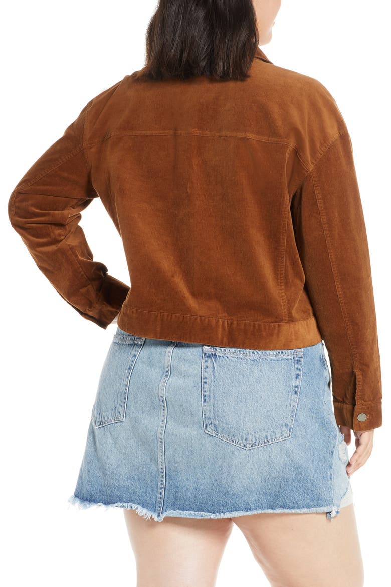 Corduroy Crop Trucker Jacket, Alternate, color, BROWN DACHSHUND