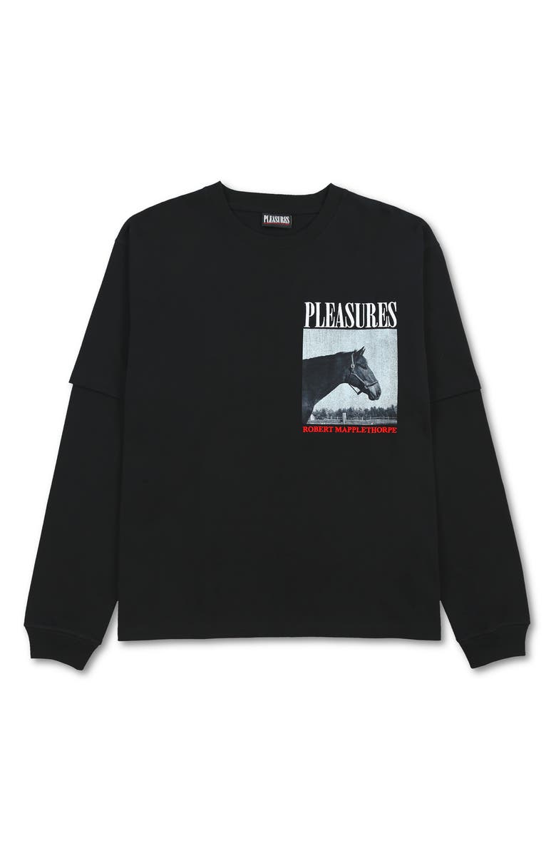 PLEASURES Horses Faux Layered Long Sleeve Graphic T-Shirt, Alternate, color,