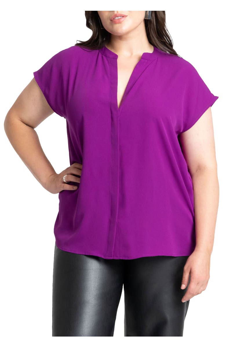 ELOQUII Notch Collar Blouse, Main, color, Eggplant Purple