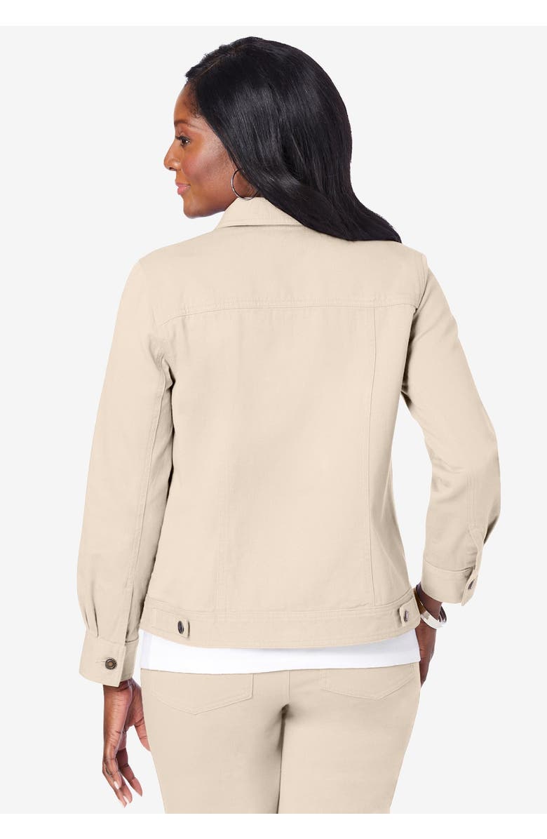 Jessica London Classic Cotton Denim Jacket, Alternate, color, Black Neutral Shadow Garden