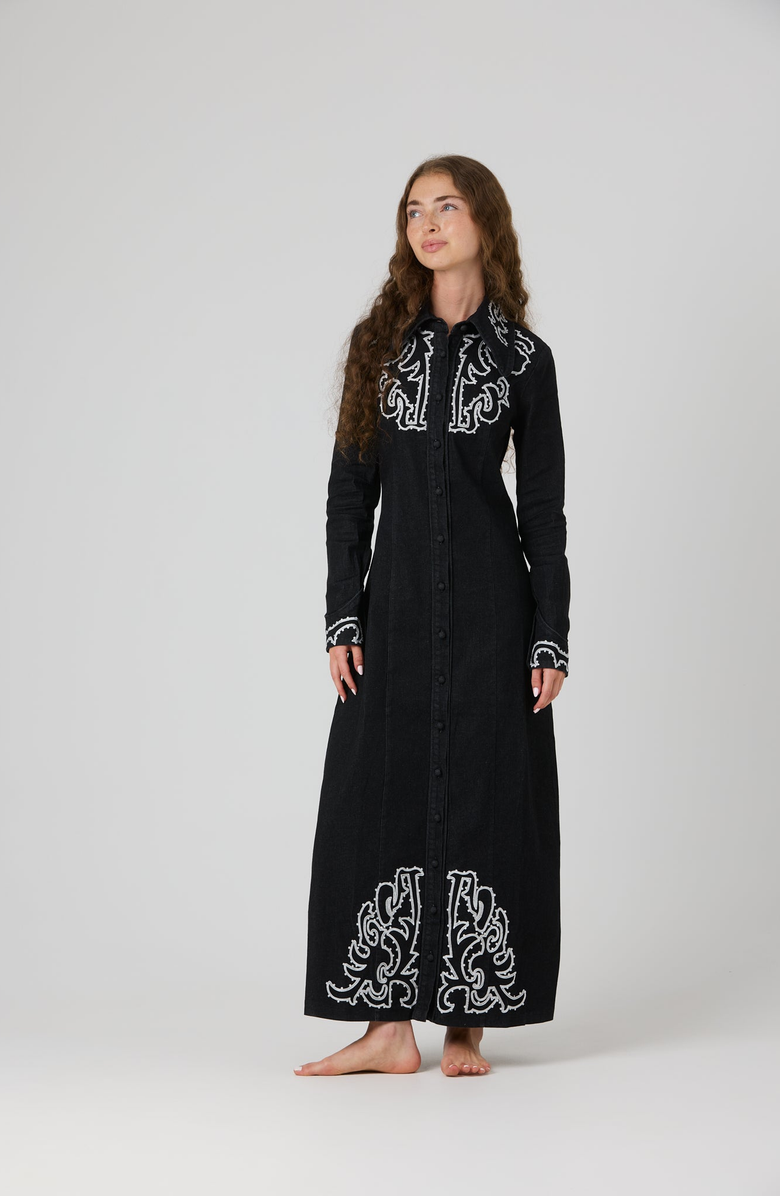 By Tess Collection Wren Dress, Alternate, color, Black Denim