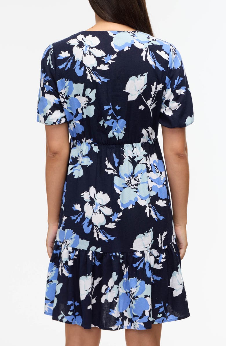 Ellen Tracy Tiered Linen Blend Dress, Alternate, color, Navy Bouquet