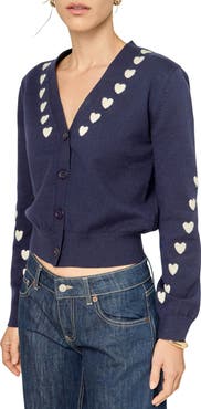 English Factory Heart V-Neck Crop Cardigan