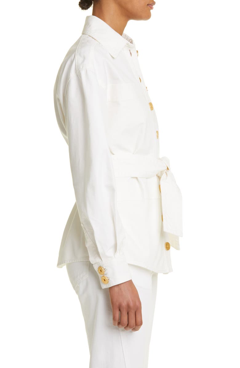 Balmain Belted Cotton Denim Shirt Jacket, Alternate, color,