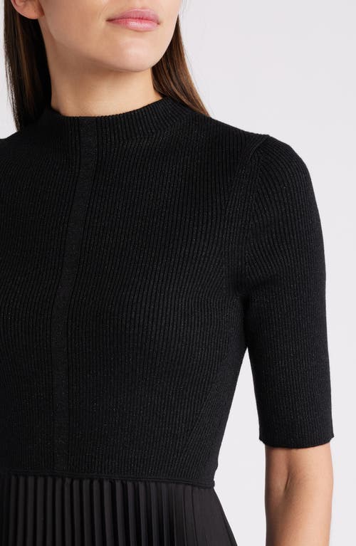 Hugo Boss Cropped-sleeve Dress With Pliss Skirt In Black