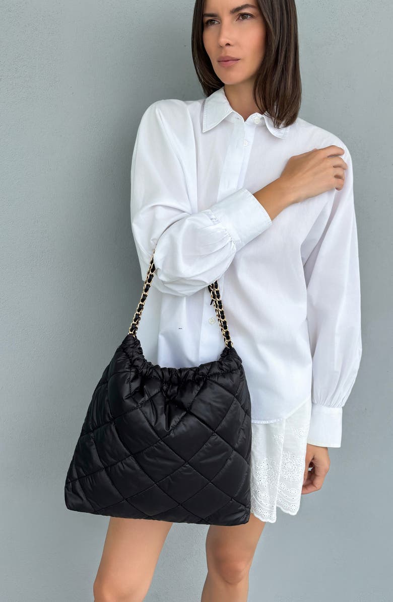 Adornia Quilted Cotton Tote Bag, Alternate, color, Black