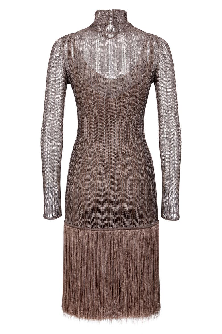Fringe Hem Mesh Knit Dress, Alternate, color, TABOO