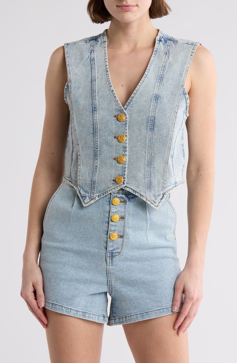 Vigoss Seamed Denim Vest, Main, color, Light Wash