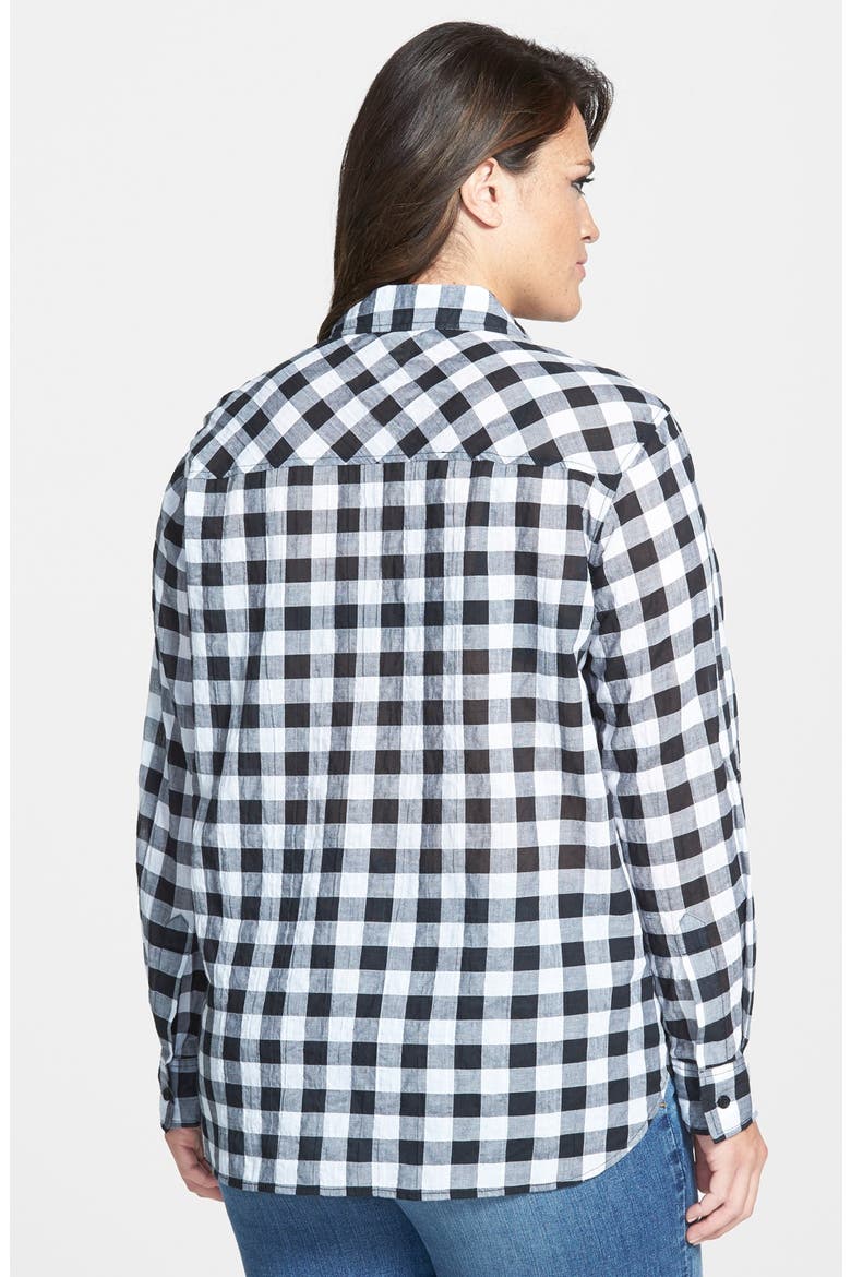 Roll Sleeve Check Plaid Shirt, Alternate, color, BLACK
