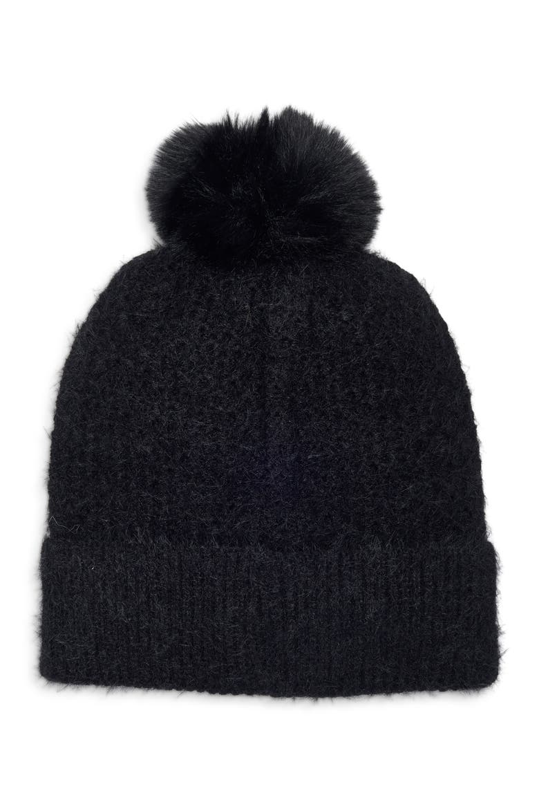 Faux Pearl Embellished Beanie, Main, color, BLACK