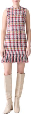 Akris punto Check Tweed Fringed Sheath Dress