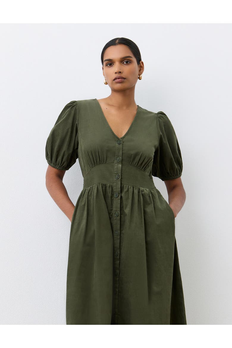 Arlow Short Sleeve Corduroy Midi Dress, Alternate, color, Khaki
