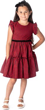 Popatu Kids' Check Tiered Cotton Dress
