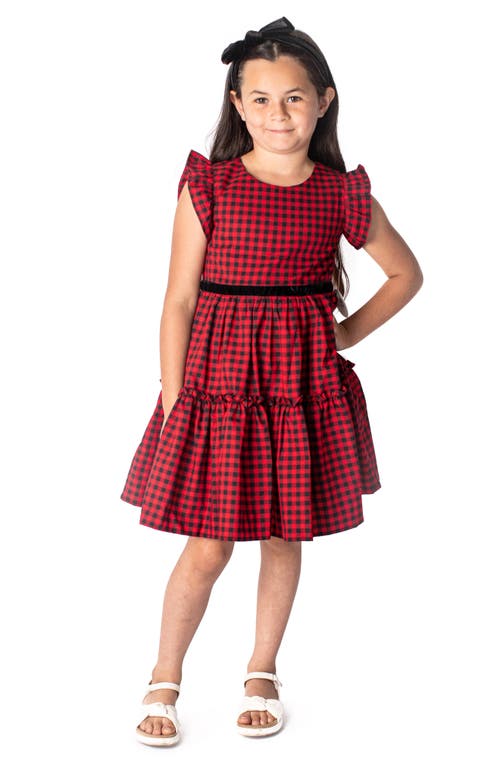 Popatu Kids' Check Tiered Cotton Dress in Black/Red 