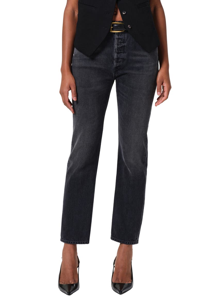 Blaine High Waist Ankle Straight Leg Jeans, Main, color, VINTAGE BLACK