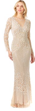 LARA New York Fitted Long Sleeve Beaded Gown