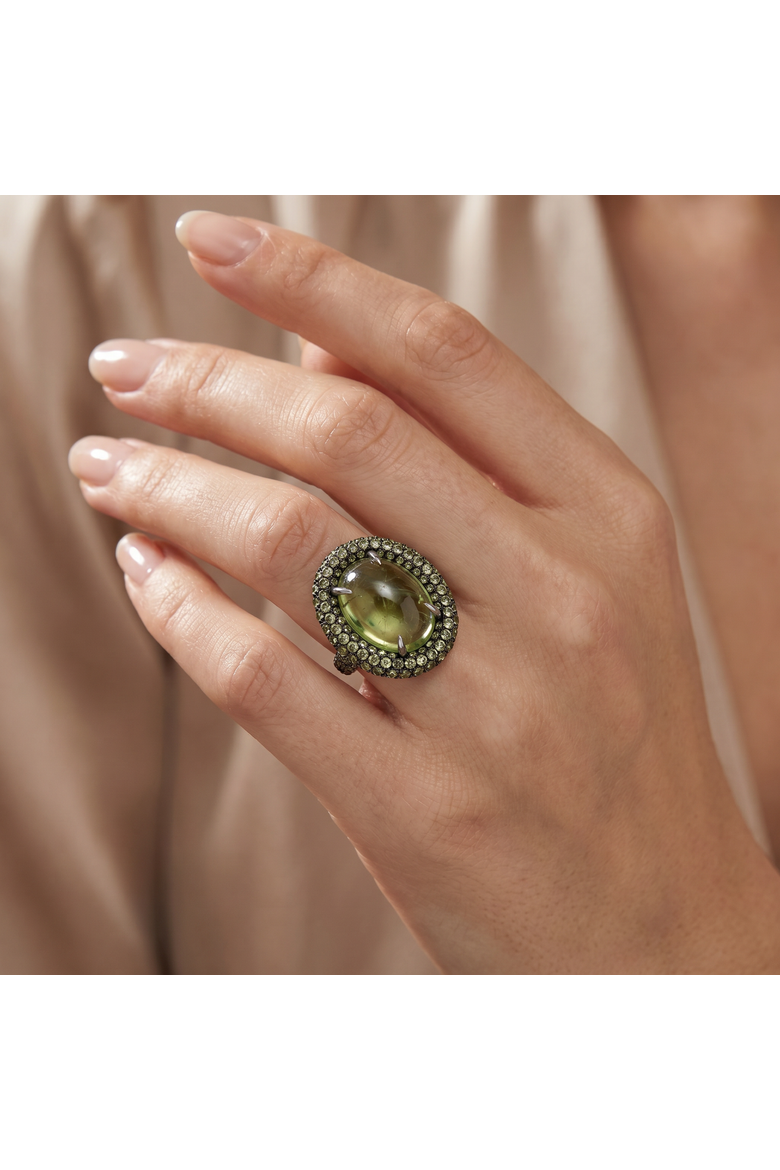 12.21Ct Peridot & Green Tourmaline Heirloom Ring 14k Gold, Alternate, color, 14k White Gold